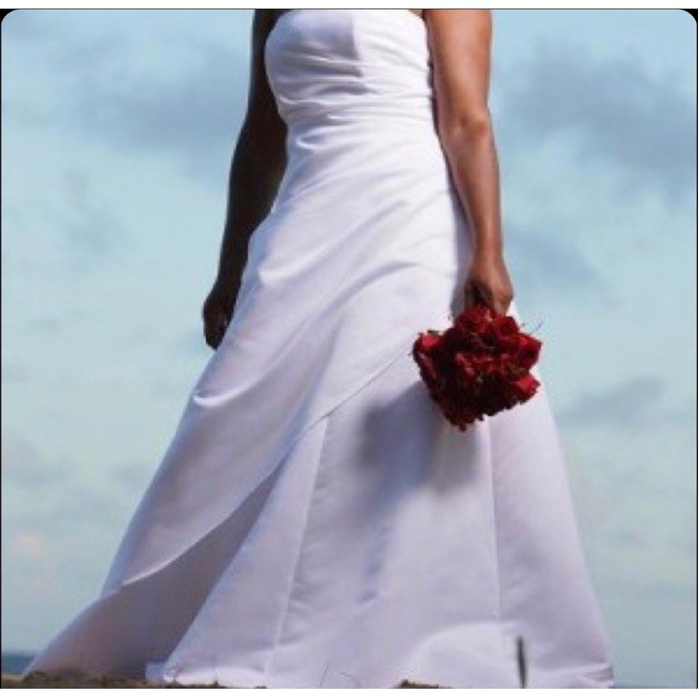 Michaelangelo Wedding Dress White Ruched Side Drape Square Neck A-Line Gown 14